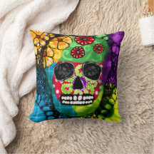 Sugar Skull Day van de Dode Bloemen Groen Rood Bla