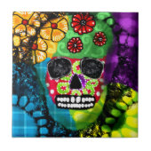 Sugar Skull Day van de Dode Bloemen Groen Rood Bla Tegeltje (Voorkant)