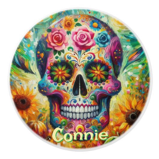 Sugar Skull Day van de doden gepersonaliseerd Keramische Knop (Voorkant)