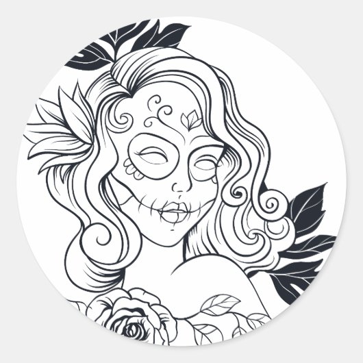Sugar Skull Day van het dode meisje CALAVEREAR Ronde Sticker (Voorkant)