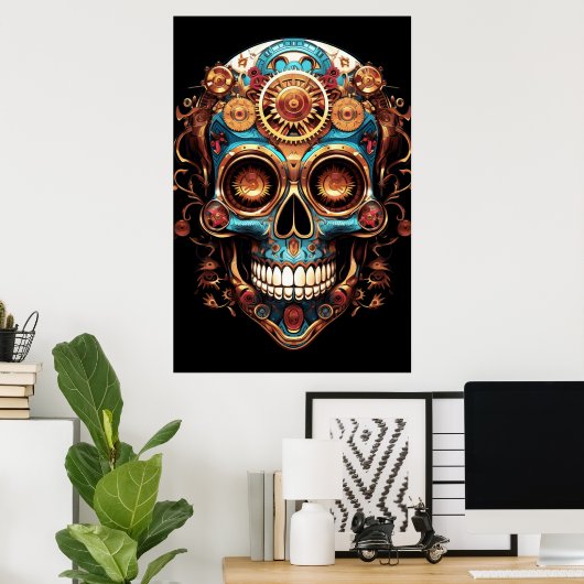 Sugar Skull Designs Cool Guy in a Cool Hat on Wall Poster (Thuiskantoor)