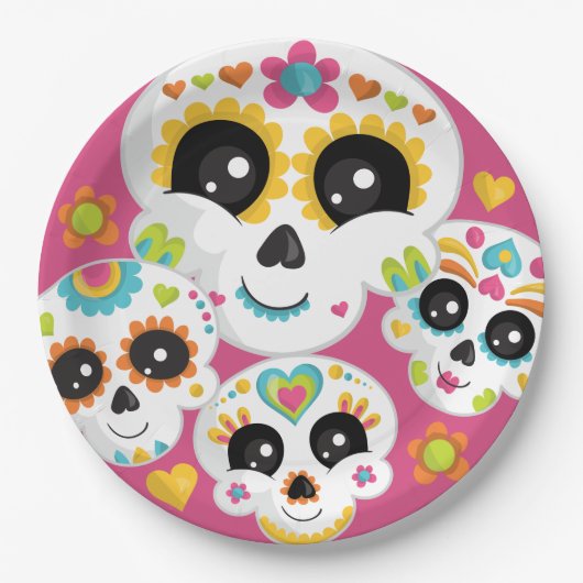 Sugar Skull Dia de La Muerte Halloween Birthday Papieren Bordje (Voorkant)