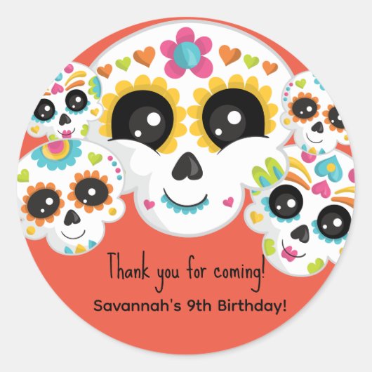 Sugar Skull Dia de La Muerte Halloween Birthday Ronde Sticker (Voorkant)