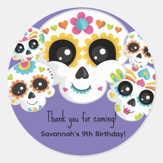 Sugar Skull Dia de La Muerte Halloween Birthday Ronde Sticker (Voorkant)