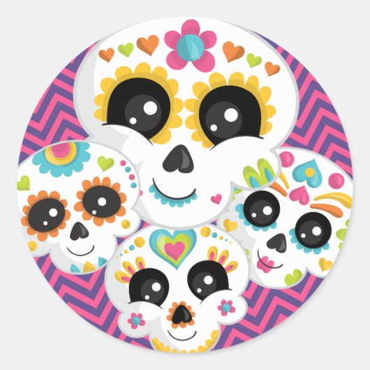 Sugar Skull Dia de La Muerte Halloween Birthday Ronde Sticker (Voorkant)