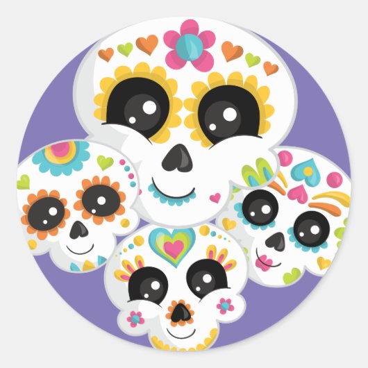 Sugar Skull Dia de La Muerte Halloween Verjaardag  Ronde Sticker (Voorkant)