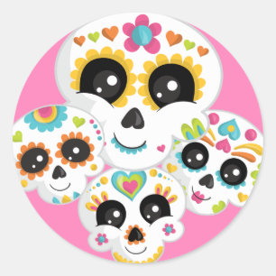Sugar Skull Dia de La Muerte Halloween Verjaardag  Ronde Sticker