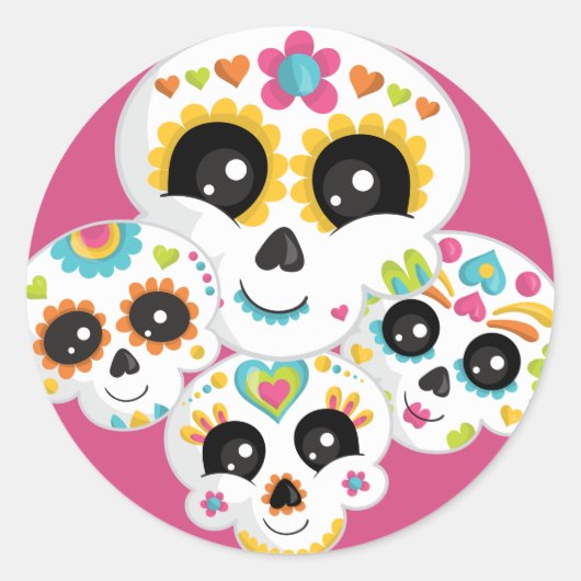 Sugar Skull Dia de La Muerte Halloween Verjaardag  Ronde Sticker (Voorkant)