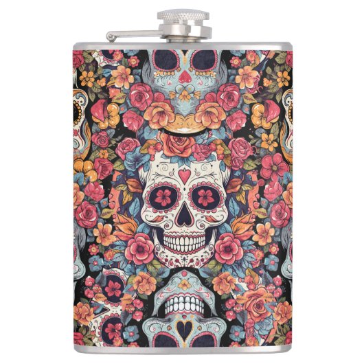 Sugar Skull Dia de Los Muertos Heupfles (Voorkant)