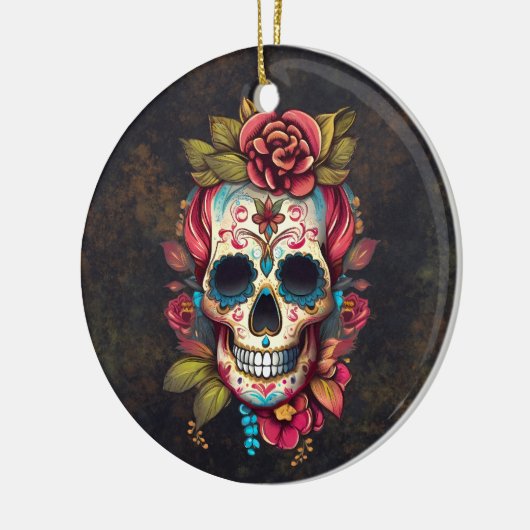 Sugar Skull Dia de los Muertos Keramisch Ornament (Links)