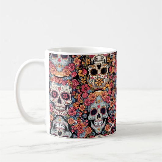 Sugar Skull Dia de Los Muertos Koffiemok (Links)