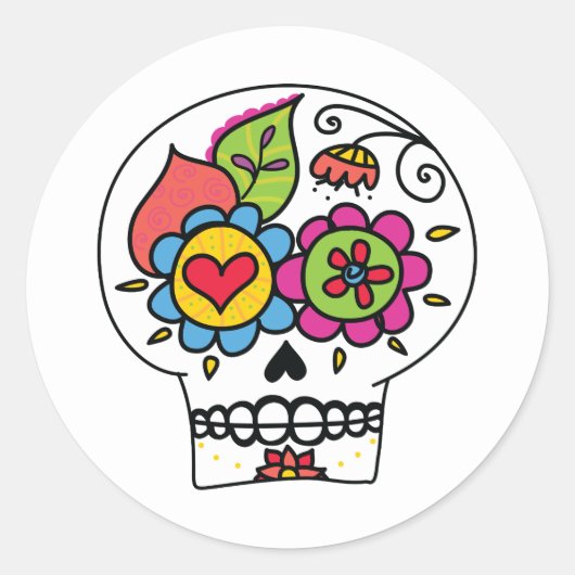 Sugar Skull, Dia de Los Muertos Stickers, wit Ronde Sticker (Voorkant)