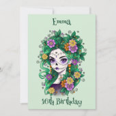 Sugar Skull Dia de los Muertos Sweet 16 Verjaardag Kaart (Voorkant)
