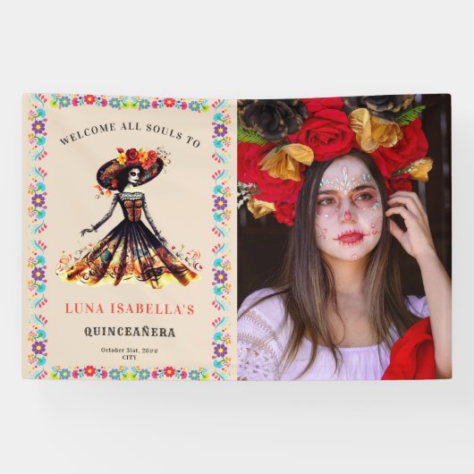 Sugar Skull Dia de Muertos Day Dood Welkomstbord Spandoek (Horizontaal)