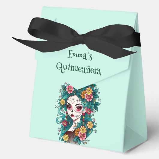 Sugar Skull Dia de Muertos Quinceañera Spaans Bedankdoosjes (Voorkant)