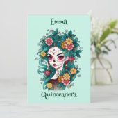 Sugar Skull Dia de Muertos Quinceañera Spaans Kaart (Staand voorkant)