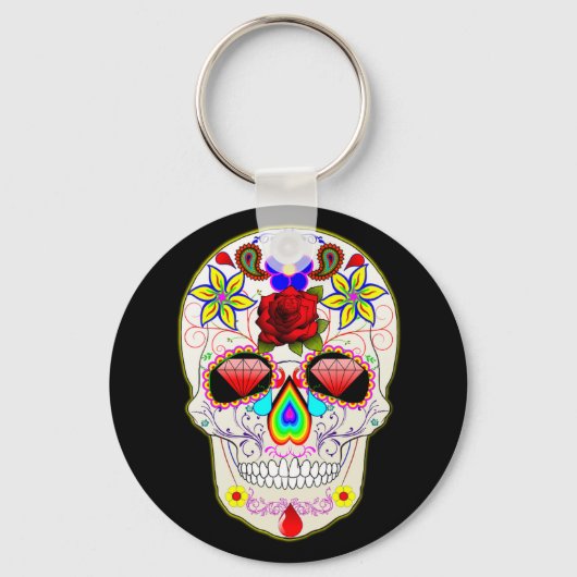 Sugar Skull Diamond Eyes Button Sleutelhanger (Voorkant)