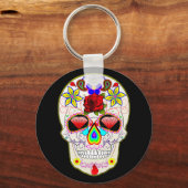 Sugar Skull Diamond Eyes Button Sleutelhanger (Voorkant)