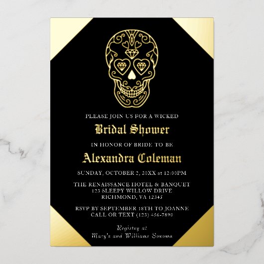 Sugar Skull Diamond Vrijgezellenfeest Folie Folie Uitnodiging (Voorkant)