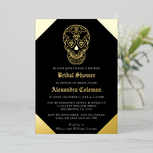 Sugar Skull Diamond Vrijgezellenfeest Folie Folie Uitnodiging (Staand Voorkant)