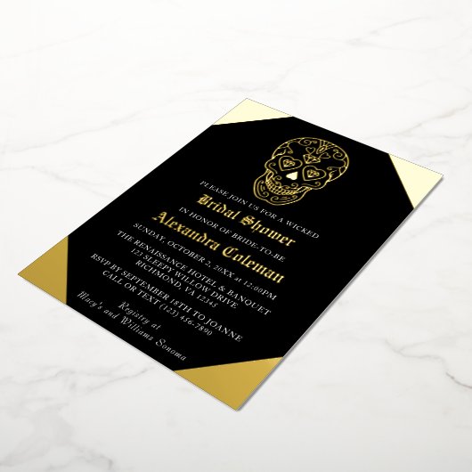 Sugar Skull Diamond Vrijgezellenfeest Folie Folie Uitnodiging (Gedraaid)