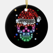 Sugar Skull Dimond met Santa Hat Vrolijk Kerstfees Keramisch Ornament (Voorkant)