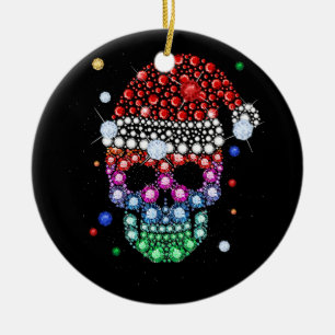 Sugar Skull Dimond met Santa Hat Vrolijk Kerstfees Keramisch Ornament