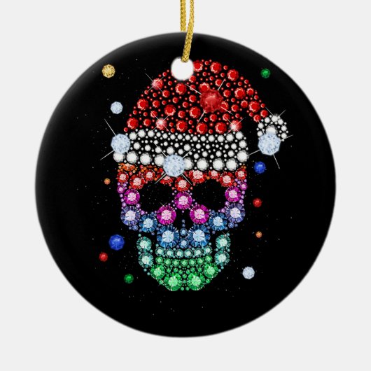 Sugar Skull Dimond met Santa Hat Vrolijk Kerstfees Keramisch Ornament (Voorkant)