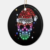 Sugar Skull Dimond met Santa Hat Vrolijk Kerstfees Keramisch Ornament (Links)