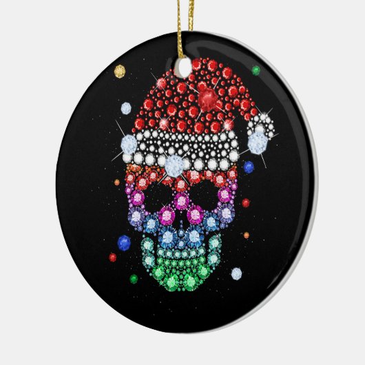 Sugar Skull Dimond met Santa Hat Vrolijk Kerstfees Keramisch Ornament (Links)