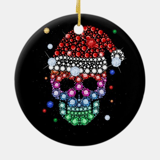 Sugar Skull Dimond met Santa Hat Vrolijk Kerstfees Keramisch Ornament (Achterkant)