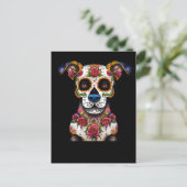 Sugar Skull Dog met een halsband van Rozen Briefkaart (Staand voorkant)