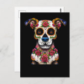 Sugar Skull Dog met een halsband van Rozen Briefkaart (Voorkant / Achterkant)
