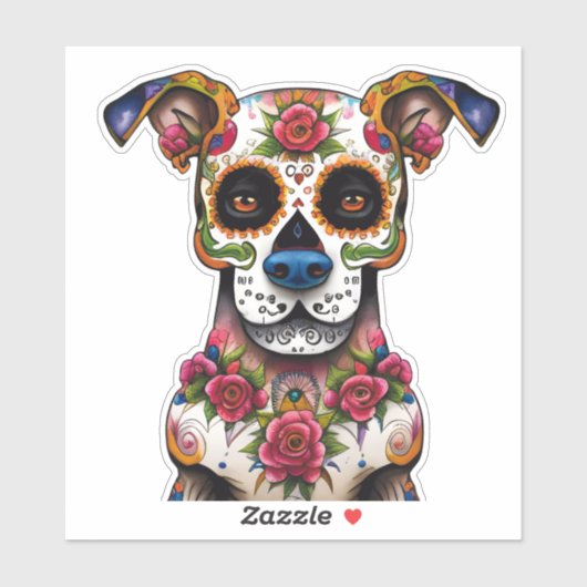 Sugar Skull Dog met een halsband van Rozen Sticker (Vel)