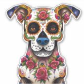 Sugar Skull Dog met een halsband van Rozen Sticker (Voorkant)