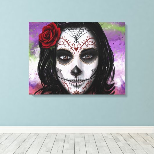 Sugar Skull - door Morgan Design Canvas Afdruk (Insitu (Houten vloer))