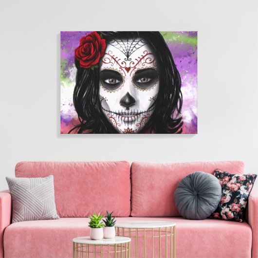 Sugar Skull - door Morgan Design Canvas Afdruk (Insitu (Woonkamer))