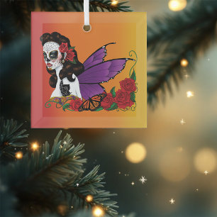 Sugar Skull Fairy Sunset Glas Ornament