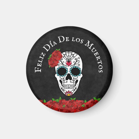Sugar Skull Feliz Dia de Los Muertos Magneet (Voorkant)