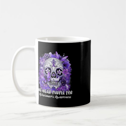 Sugar Skull Flower Draag Paarse lint Alzheimer AW Koffiemok (Links)