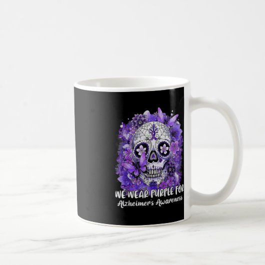 Sugar Skull Flower Draag Paarse lint Alzheimer AW Koffiemok (Rechts)