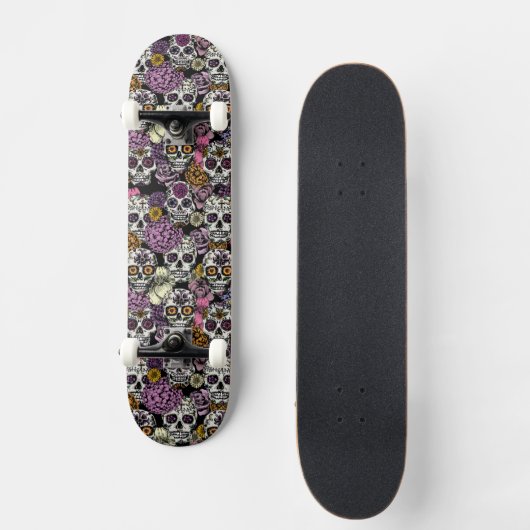 Sugar Skull Flower Ink Tekening Skateboard Deck (Voorkant)