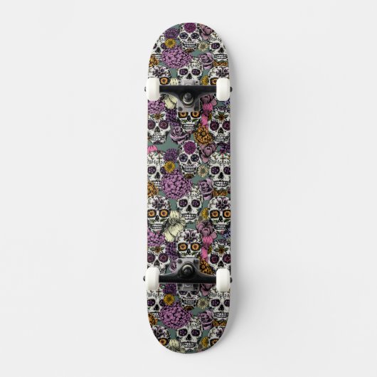Sugar Skull Flower Ink Tekening Skateboard Deck (Voorkant)