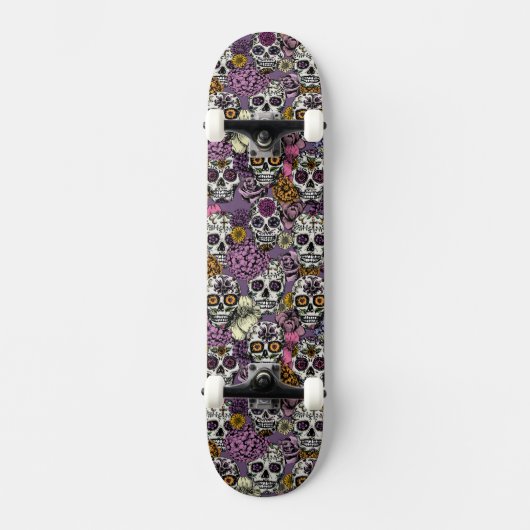Sugar Skull Flower Ink Tekening Skateboard Deck (Voorkant)