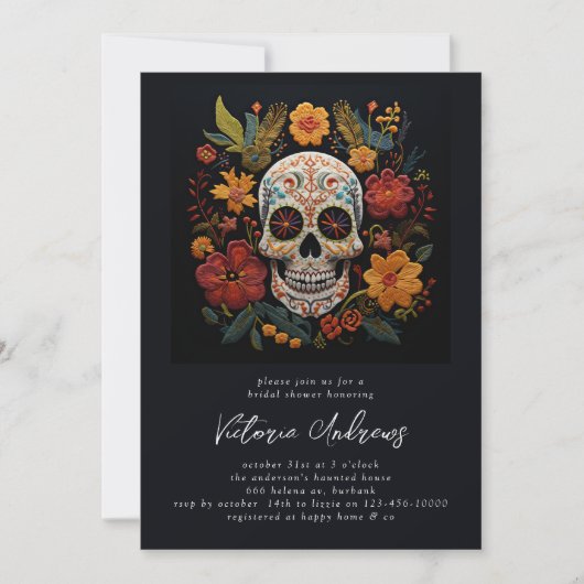 Sugar Skull Flowers Gotisch Vrijgezellenfeest Kaart (Voorkant)