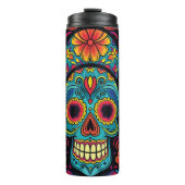 Sugar Skull Folk Art Day of the Dead Halloween Thermosbeker (Voorkant)