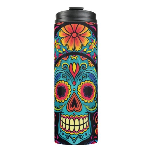 Sugar Skull Folk Art Day of the Dead Halloween Thermosbeker (Voorkant)