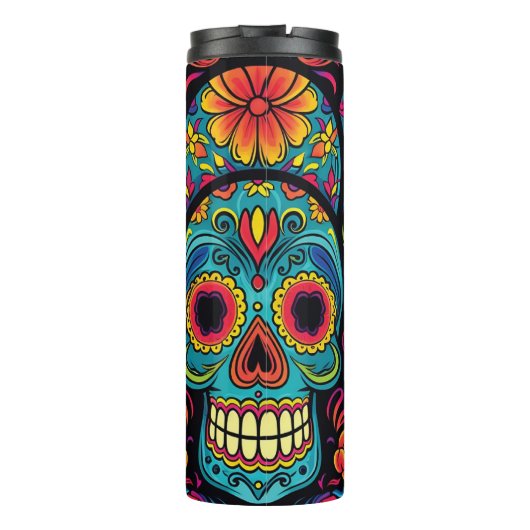 Sugar Skull Folk Art Day of the Dead Halloween Thermosbeker (Achterkant)