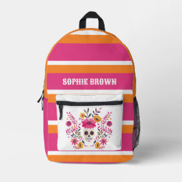 Sugar Skull Fuchsia Mexicaanse Bloemen met Naam Bedrukte Rugzak