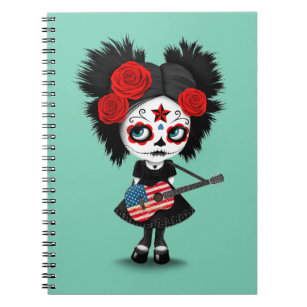 Sugar Skull Girl die Amerikaanse vlag speelt Notitieboek